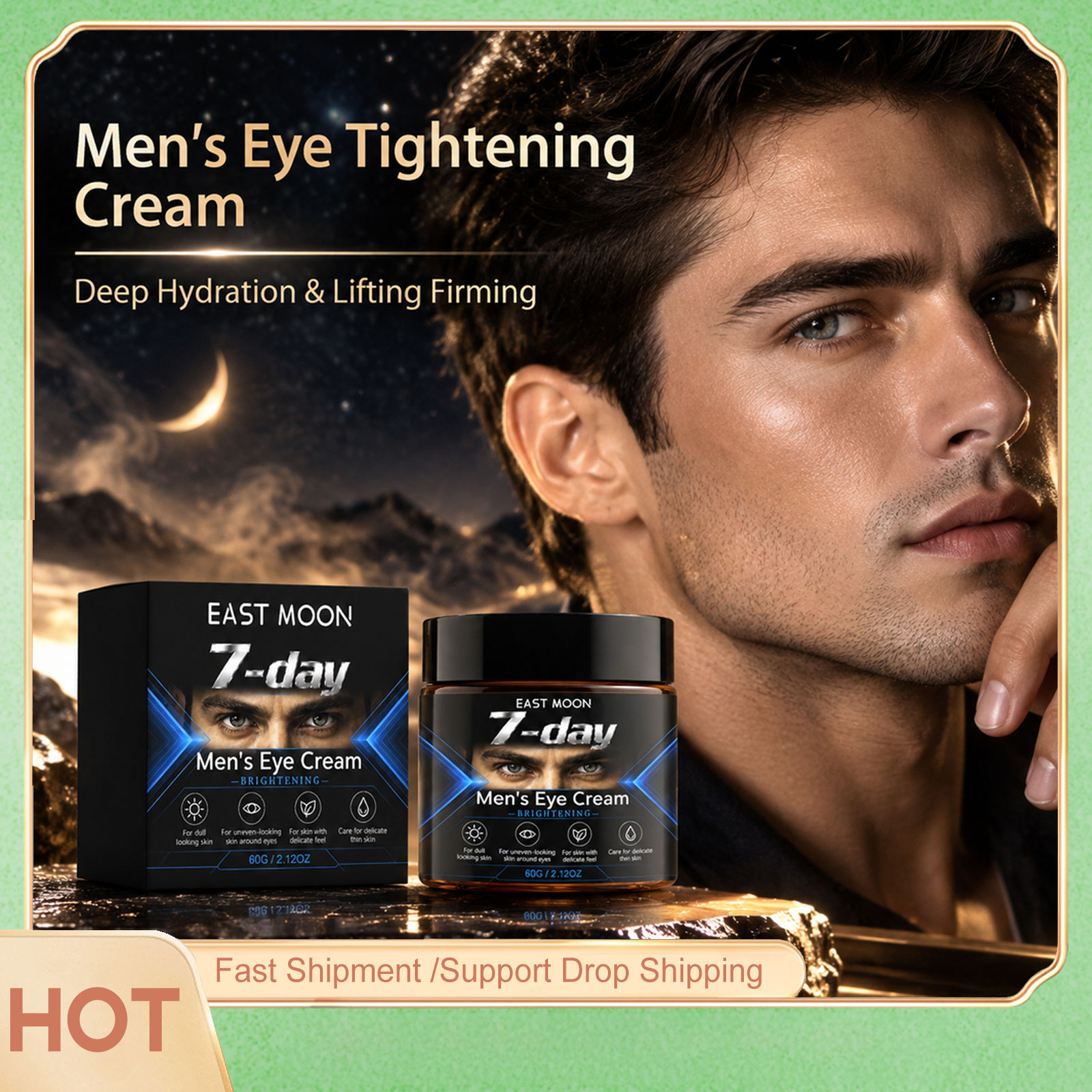 Retinol Cream - イーストムーン マン アイクリーム：目の下のたるみ、クマ、むくみを解消し、肌を引き締め、保湿効果で目元をリフトアップするケアクリーム。